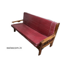 Three Seater Teak Wood  Sofa with Cushion Seat & Back