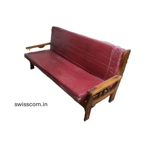Three Seater Teak Wood  Sofa with Cushion Seat & Back