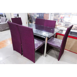Dinning set with 6 chairs, Glass Top & SS frame