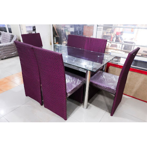Dinning set with 6 chairs, Glass Top & SS frame