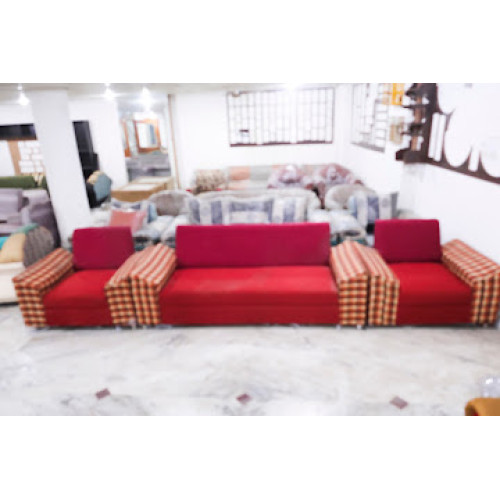 Five seater Sofa Set full covered red fabric upholstery